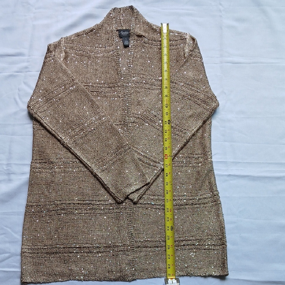 Chico's Tan Cardigan Sweater Textured Knit Open Front‎ Sz 1 - Picture 4 of 8